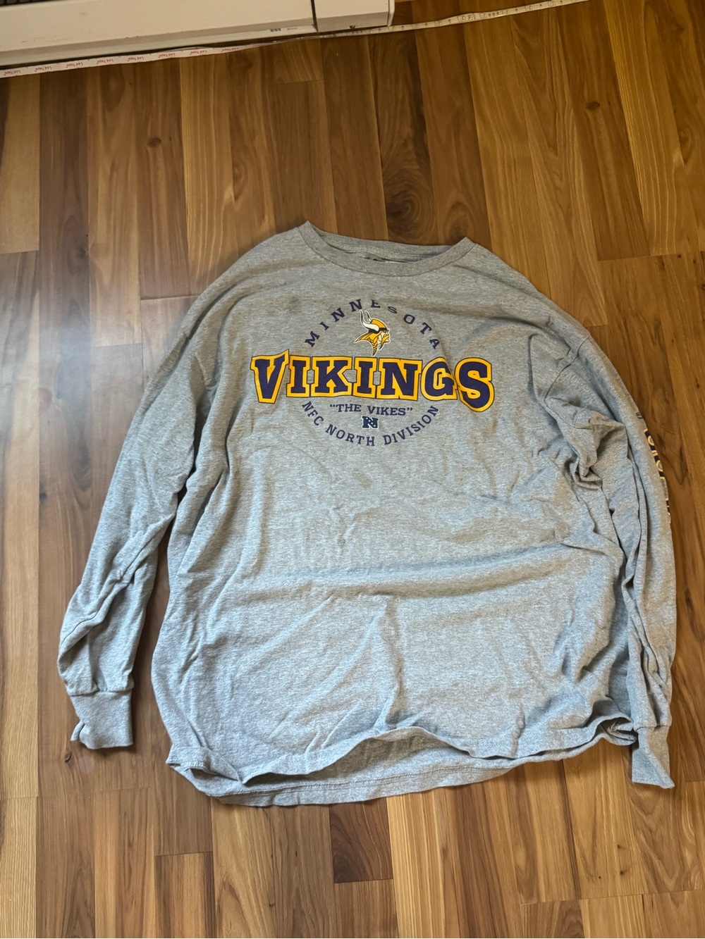 NFL Gray Long Sleeve Vikings Shirt with Purple & Gold Logo